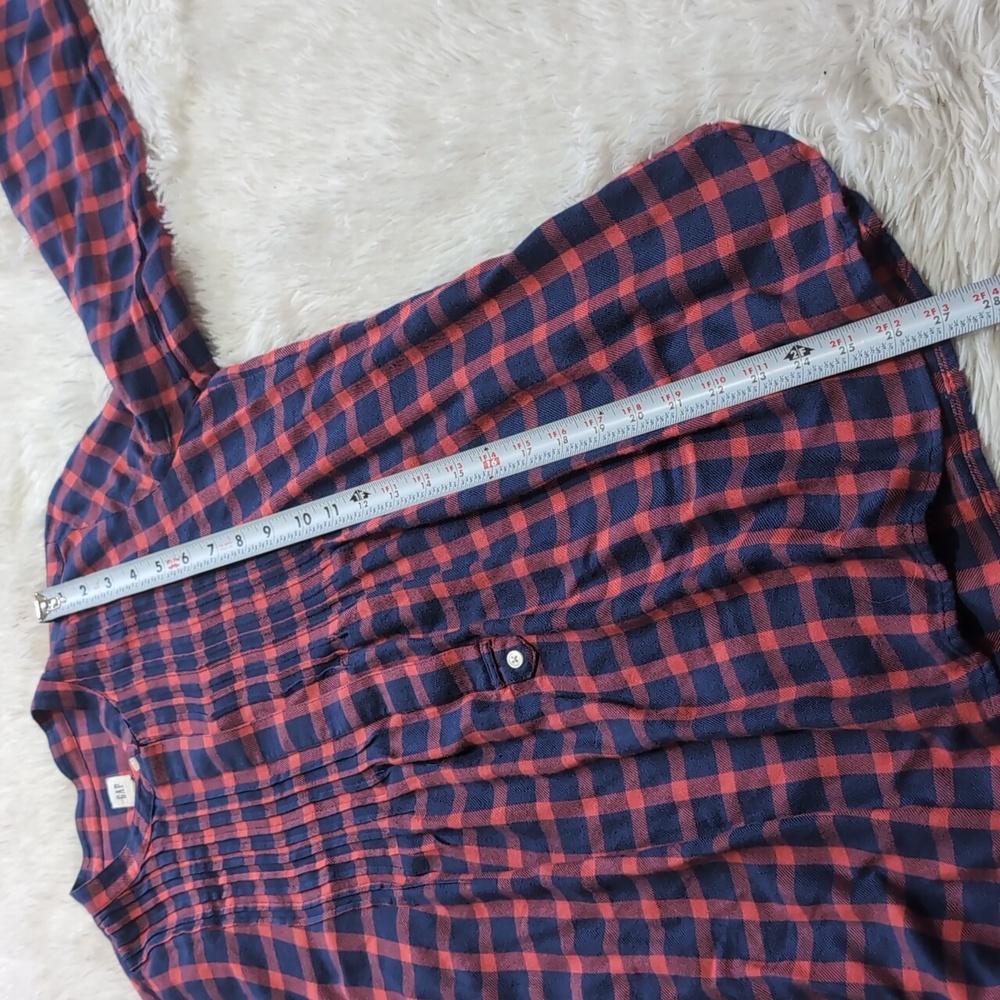 Gap Red & Blue Plaid Pintuck Popover Half Button Up Oversized Top Size XS - Picture 11 of 11